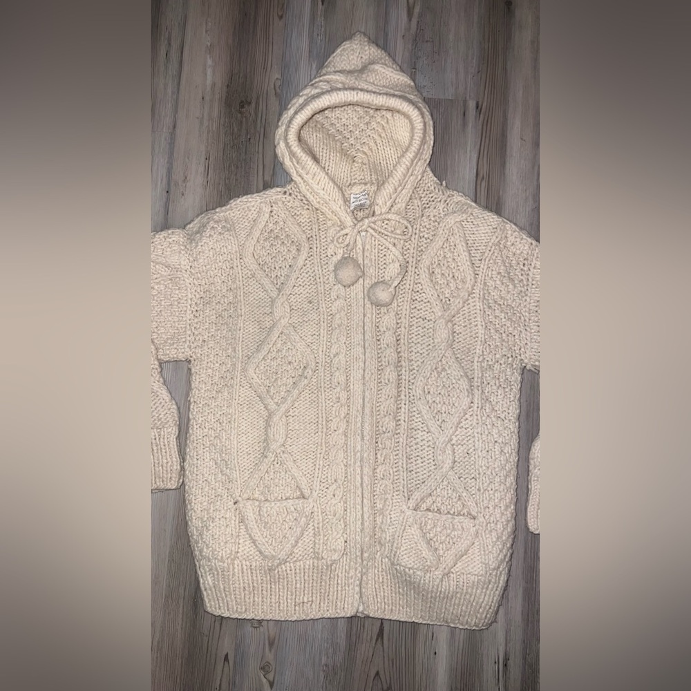 Women’s 100% Wool Full Zip Long Sleeve Hooded Cardigan Hand Made - Picture 2 of 8